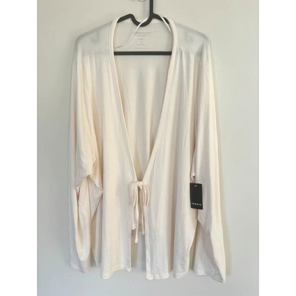 TORRID Super Soft Tie-Front Cardigan Plus Size 4X Long Sleeve Ivory NWT - Picture 2 of 9